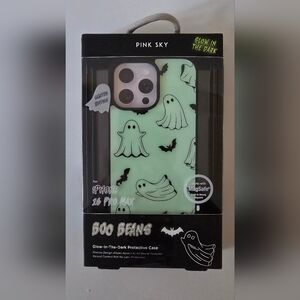 Pink Sky Boo Beans Glow-in-the-Dark Ghost iPhone 16 Pro Max Case MagSafe